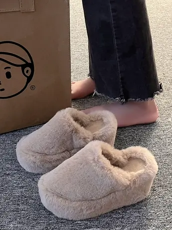 包头毛毛拖鞋女秋冬外穿2023新款网红爆款高跟鞋厚底棉拖坡跟增高图片