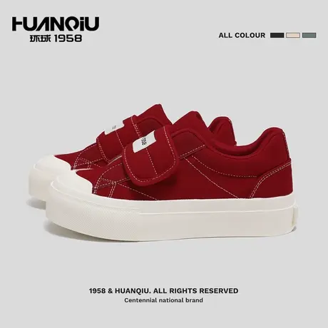 环球魔术贴女鞋新款帆布鞋休闲百搭时尚学生运动时尚潮流厚底板鞋商品大图