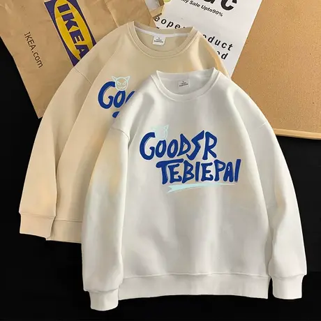 春秋季新款套头卫衣男潮牌宽松美式休闲长袖内搭情侣上衣圆领打底商品大图