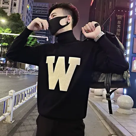 冬季男毛衣针织衫外套修身潮流半高领加厚个性百搭ins保暖打底衫商品大图