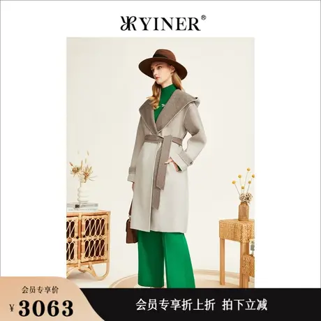 YINER音儿女装冬季中长款外套纯羊毛双面呢大衣商品大图