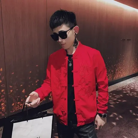 男士夹克外套快手上衣男装唐装汉服盘扣网红修身刺绣中国风潮牌商品大图