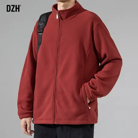 男生摇粒绒克夹男2024新款新年红开衫外套男款立领秋冬款通勤上衣商品大图