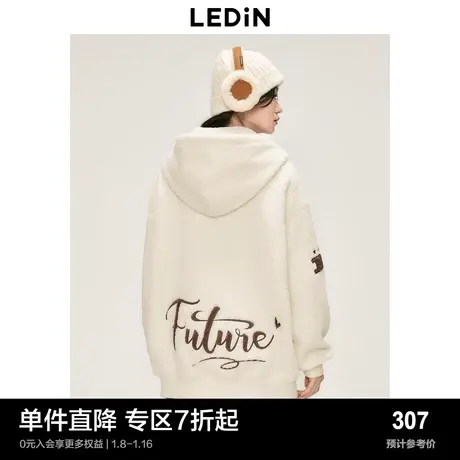 乐町颗粒绒连帽卫衣女2023年秋冬新款oversize版型套头衫宽松上衣图片
