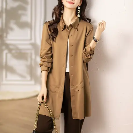 风衣外套女春秋薄款大码女装宽松中长款洋气休闲翻领百搭显瘦上衣图片