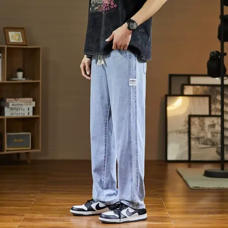唐狮24春季新款牛仔裤男阔腿裤宽松天丝薄款垂感潮流经典舒适裤子图片