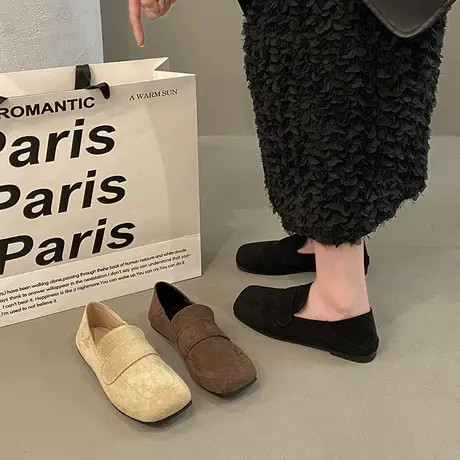 平底复古小众乐福单鞋女鞋子2024新款春秋季英伦一脚蹬软底豆豆鞋商品大图
