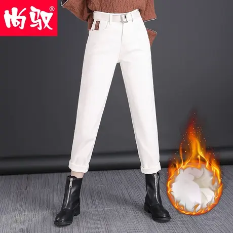 尚驭牛仔裤女2023年秋冬新款老爹裤宽松显瘦显高杏色加绒发热垮裤商品大图