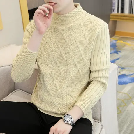 秋冬毛衣男针织衫加厚保暖麻花线衣打底衫个性半高领外套纯色百搭商品大图