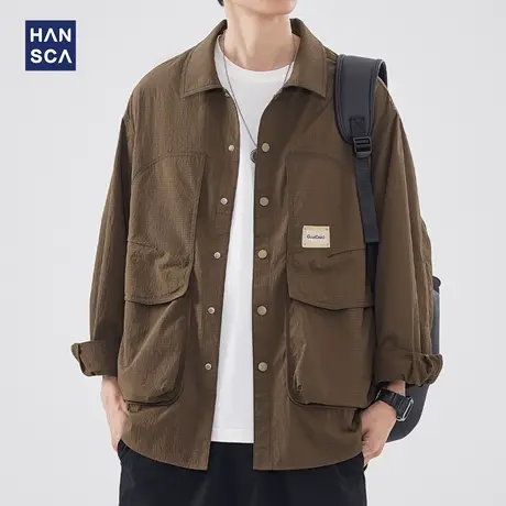 hansca大口袋工装衬衫男高级感长袖春季新款设计感日系衬衣外套男商品大图