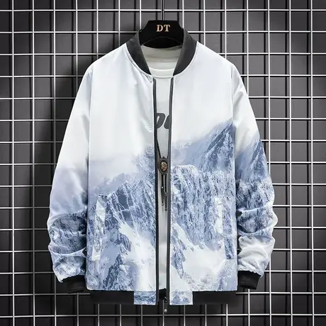 春秋装夹克男薄款上衣开衫外套立领外穿秋衣渐变男装秋季休闲衣服商品大图