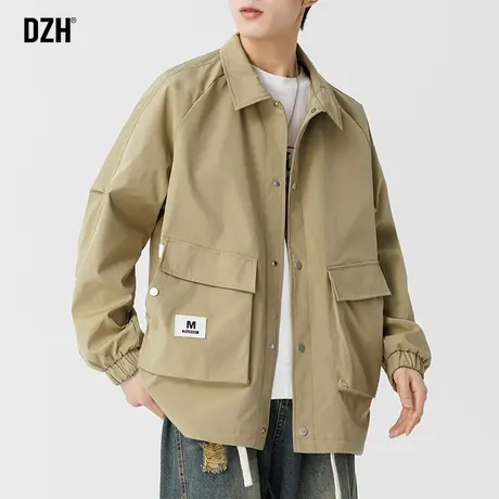 男士痞帅外套男春秋款2024新款休闲茄克衣服男款翻领美式工装夹克商品大图