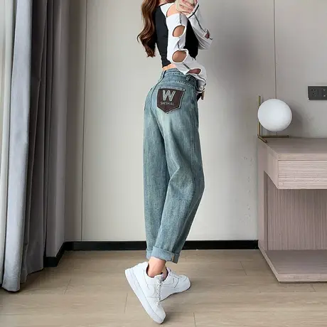 复古牛仔裤女春秋2024年新款老爹裤高腰宽松显瘦小个子直筒哈伦裤商品大图