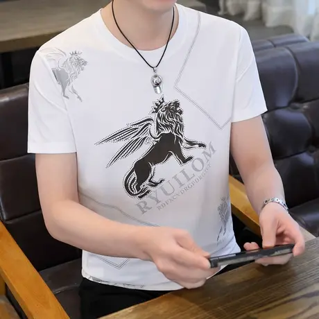 短袖T恤男士2024夏季新款潮流时尚百搭半截袖上衣潮牌男装体恤衫图片