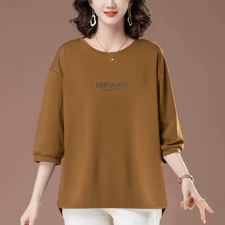 七分袖T恤女春夏宽松加肥加大码女装中年妈妈休闲显瘦中袖打底衫图片