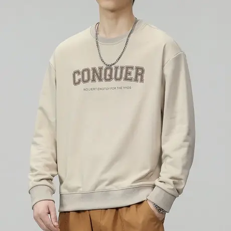 春秋款男士印花圆领卫衣秋季2023新款男生宽松重磅长袖上衣服秋装商品大图