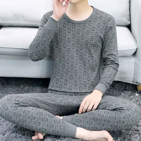 保暖内衣男士套装中青年圆领冬季棉感全棉秋衣秋裤内穿打底棉毛衫商品大图