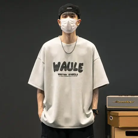 2023新款夏季薄款宽松短袖t恤男潮流圆领体桖发泡印花休闲半袖衫商品大图