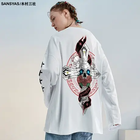 木村三社×救赎系列春季长袖t恤男纯棉宽松内搭炸街减龄时尚上衣商品大图