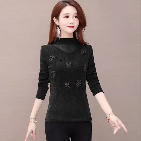 半高领打底衫女春秋冬洋气2023新款今年流行的内搭加绒加厚上衣服商品大图