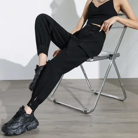 黑色工装裤女春秋季新款哈伦西装裤休闲运动宽松收口束脚灯笼裤潮商品大图