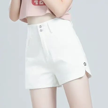 白色牛仔短裤女夏季薄款高腰直筒宽松休闲裤开叉三分时尚阔腿热裤商品大图
