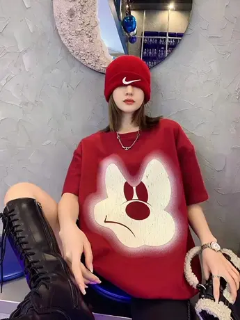 韩版洋气百搭加厚打底衫新年红衣服欧货本命年红色磨毛短袖t恤女图片