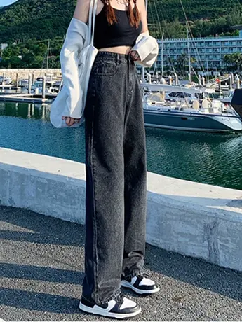 清仓捡漏港风阔腿牛仔裤女秋冬装新款宽松百搭直筒垂感拖地裤潮商品大图