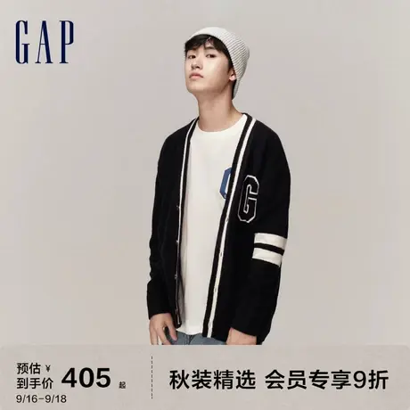 Gap男女装秋季2023新款LOGO宽松舒适V领针织开衫718694时尚毛衣图片