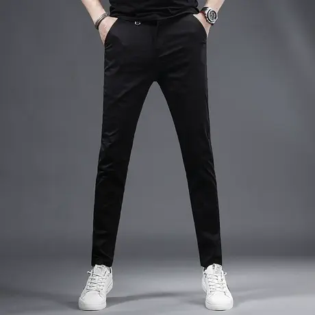 2023春夏新款黑色休闲裤男牛仔裤修身小脚韩版潮流百搭弹力男裤子商品大图