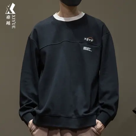 希越360g重磅卫衣男秋季米格双面拼接套头外套宽松大码简约打底衫商品大图