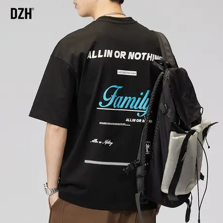 男士印花圆领t恤男短袖潮牌黑色体恤2023年新款夏季男装半袖上衣商品大图