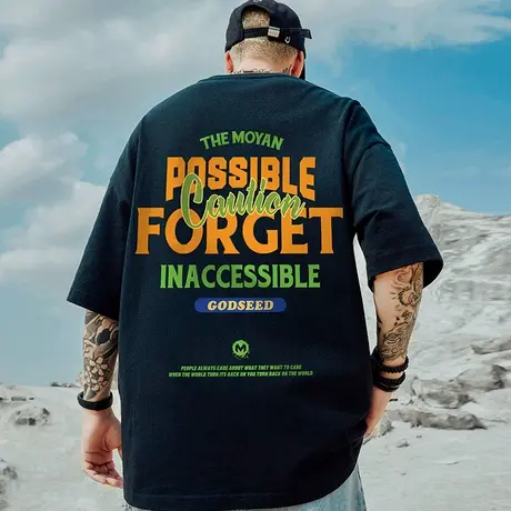 欧美街头潮牌男装加肥加大胖子大码T恤男宽松半袖字母短袖夏潮流商品大图