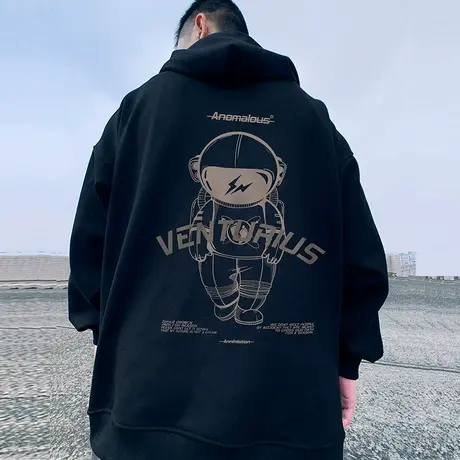 拉链卫衣男2023春秋季新款nasa胖子oversize大码宽松加绒连帽外套图片