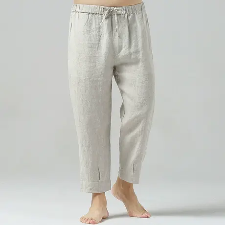 亚麻裤九分裤男休闲裤宽松大码小脚夏季薄款男士棉麻哈伦裤松紧腰图片