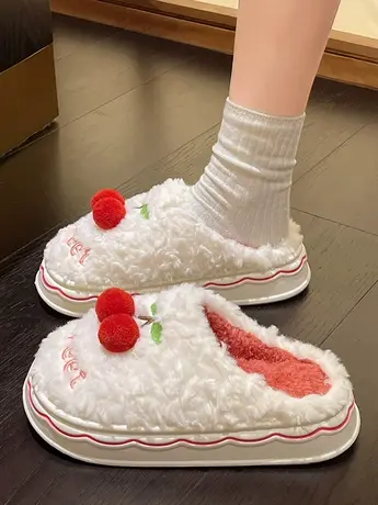 包头棉拖鞋女士秋冬季室内家居厚底踩屎感防滑保暖樱桃少女心棉拖商品大图