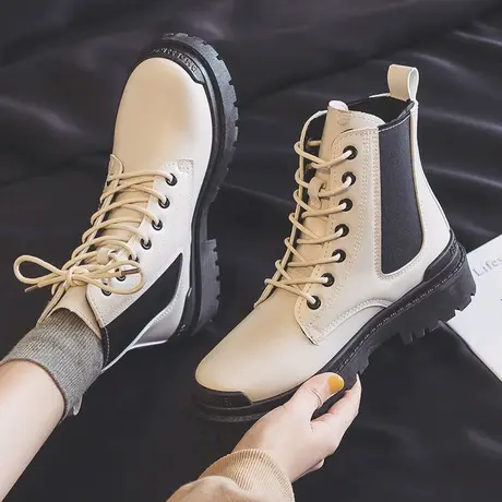 显脚小厚底马丁靴女2023新款春季百搭英伦风平底靴女短靴瘦瘦靴子图片