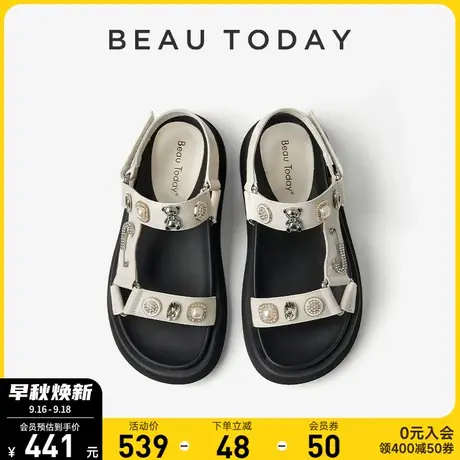 BeauToday厚底凉鞋女2023年新款BT罗马凉鞋女夏白色松糕鞋女单鞋商品大图