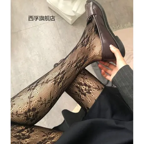 2021春夏日系白色复古蕾丝网袜栀子花黑色玫瑰花打底连裤袜丝袜女商品大图