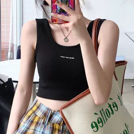 韩版ins短款背心女学生百搭修身显瘦运动瑜伽跑步无袖性感小吊带商品大图