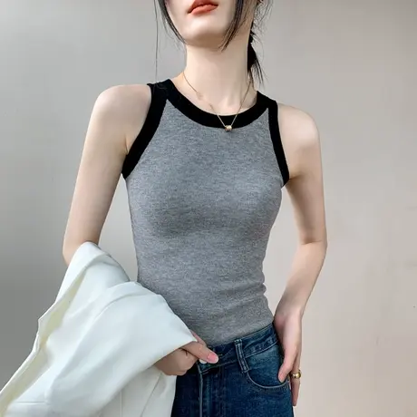 吊带背心女内搭春夏撞色修身显瘦工字外穿上衣薄款无袖T恤打底衫商品大图