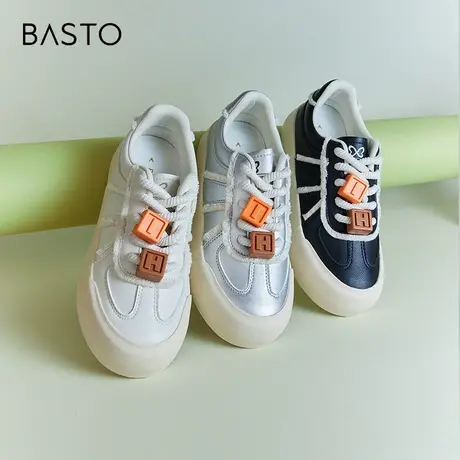百思图春秋季新款运动板鞋百搭小白休闲鞋厚底增高女VC129CM3商品大图