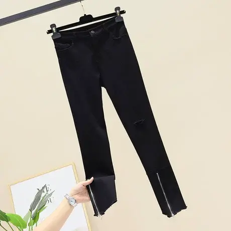 高腰黑色小脚牛仔裤女夏季外穿百搭显瘦裤脚拉链修身显高铅笔裤子商品大图