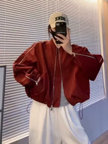 圆领拼接短款外套女小个子2023初春新款宽松休闲夹克工装开衫上衣图片