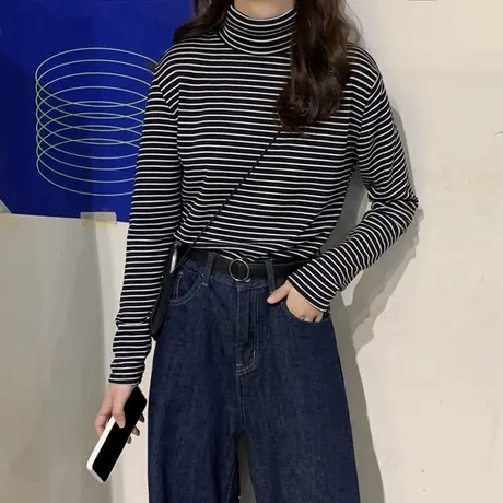 高领打底衫早秋冬季2023新款宽松内搭春秋长袖T恤女装上衣服ins潮商品大图