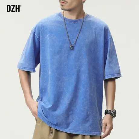 男士浅蓝色纯棉t恤男夏季纯棉2023新款美式短袖男款衣服宽松体恤商品大图