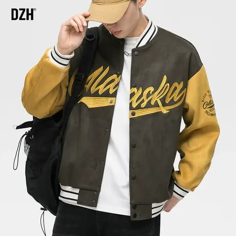 男生绿色刺绣棒球服男ins潮秋冬2023年新款青少年麂皮绒夹克外套商品大图