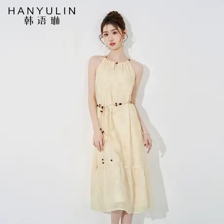 小众设计连衣裙2025新款女夏季法式气质收腰中长款高级感挂脖裙子图片