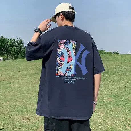 美式高街短袖T恤男夏季2025新款宽松半袖潮牌纯棉情侣圆领上衣服商品大图