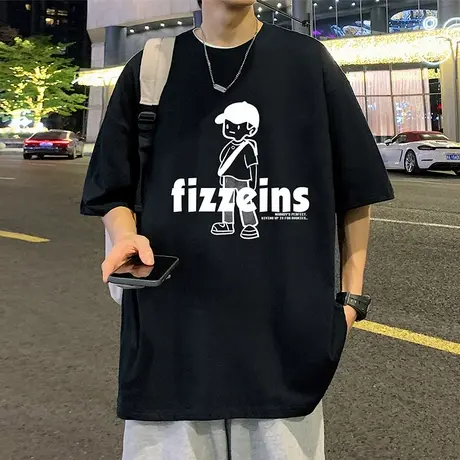 短袖T恤男夏季新款圆领半袖重磅纯棉体恤ins高街潮牌男生圆领上衣商品大图